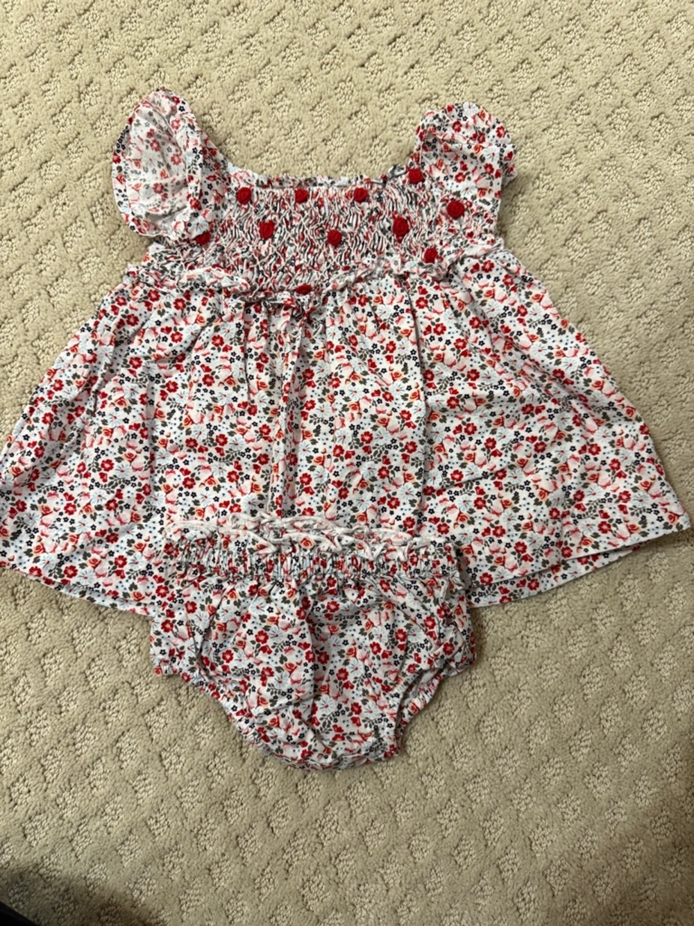 Nordstrom Red and White Floral Smocked Diaper Cover Set